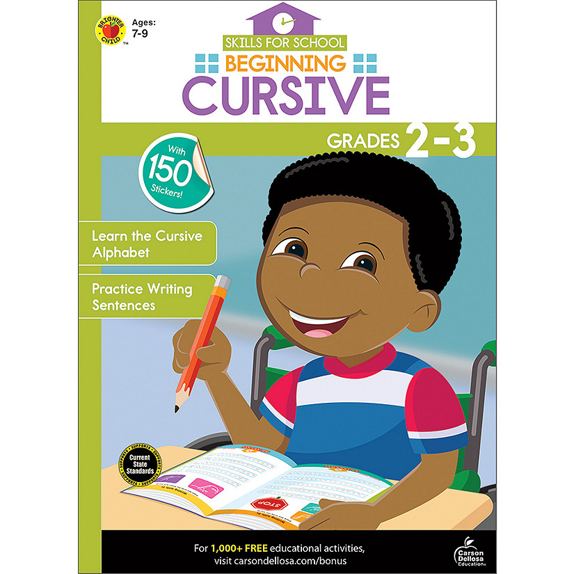 Carson Dellosa Skills for School: Beginning Cursive Workbook&#8212;Grades 2-3 Cursive Writing Practice, Tracing Letters, Words, Sentences Writing Skills (64 pgs) Image