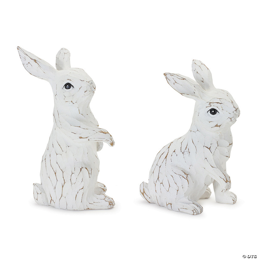 Carved Bunny (Set Of 2) 6"H, 7.5"H Resin Image