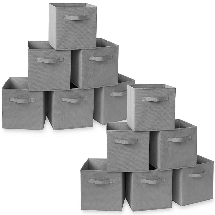 Casafield 12 Collapsible 11" Fabric Cubby Cube Storage Bin Baskets for Shelves - Gray Image