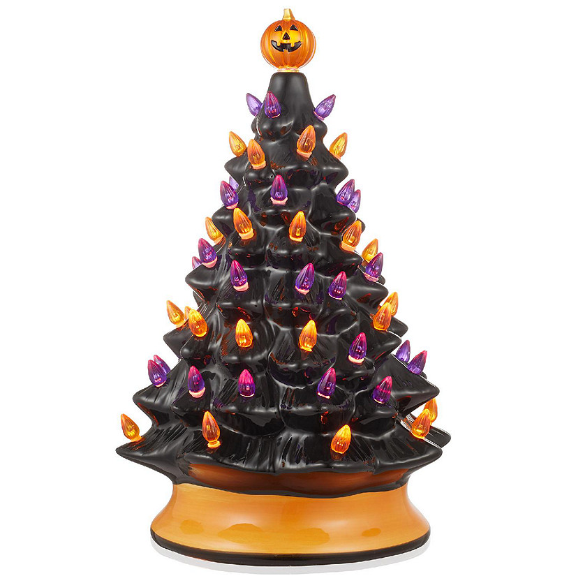 Casafield 15" Pre-Lit Halloween Tree, Ceramic Tabletop Decor with Lights, Pumpkin and Star. Image