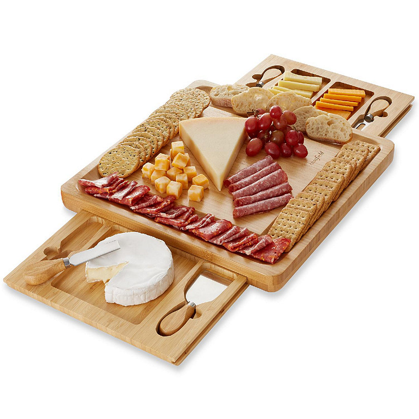 Casafield Bamboo Cheese Board and Knife Gift Set, Charcuterie Tray Wood Cutting Board Image