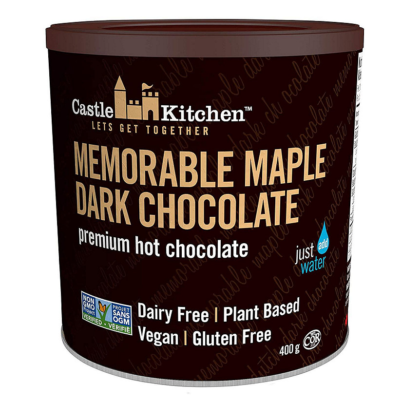 Castle Kitchen Maple Flavored Dark Chocolate Premium Hot Cocoa Mix - Dairy-Free, Vegan, Plant Based, Gluten-Free, Non-GMO Project Verified, Kosher - Just Add Wa Image
