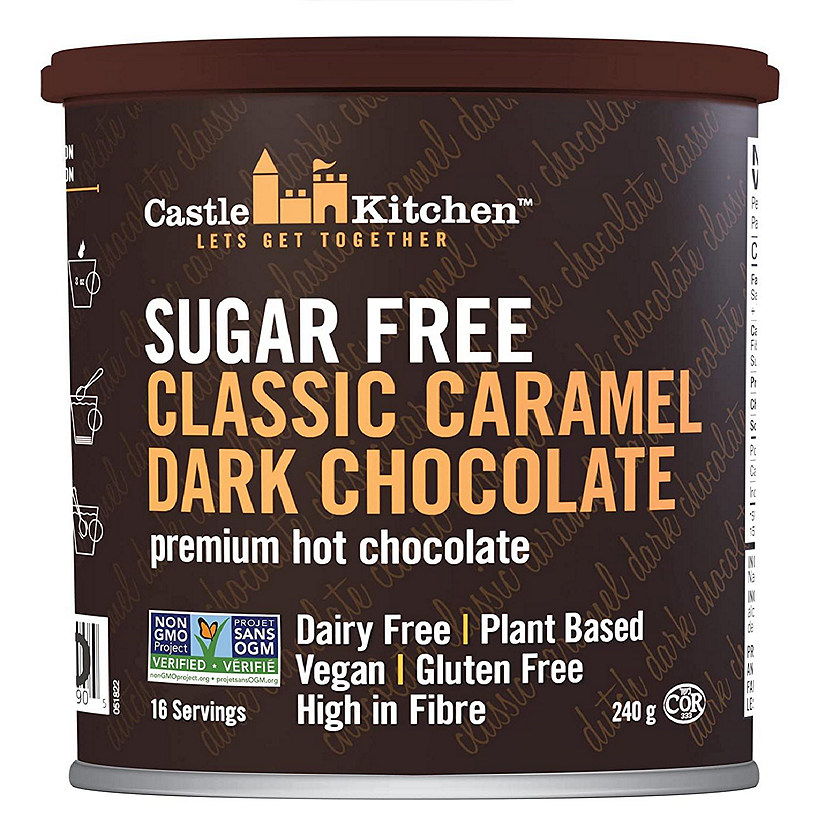 Castle Kitchen Sugar Free Classic Caramel Premium Dark Hot Chocolate Mix with Monkfruit (8 oz) - Vegan, Dairy Free, Plant Based - Keto & Diabetic - Mix with Mil Image