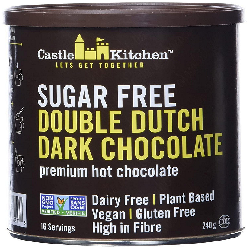 Castle Kitchen Sugar Free Double Dutch Premium Dark Hot Chocolate Mix with Monkfruit (8 oz) - Vegan, Dairy Free, Plant Based - Keto & Diabetic - Mix with Milk S Image