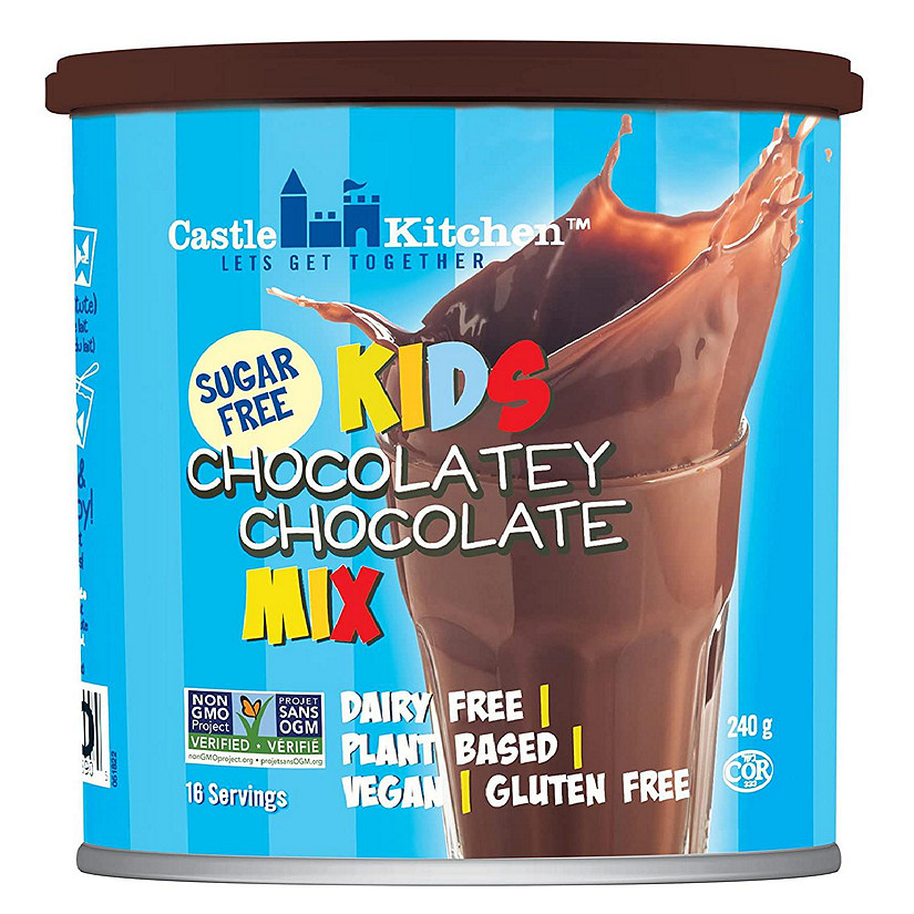 Castle Kitchen Sugar Free Kids Dark Chocolate Milk Mix (8oz, 16 Servings) - Dairy-Free, Vegan, Plant Based, Gluten-Free, Sugar Free - Just Add Any Milk Substitu Image