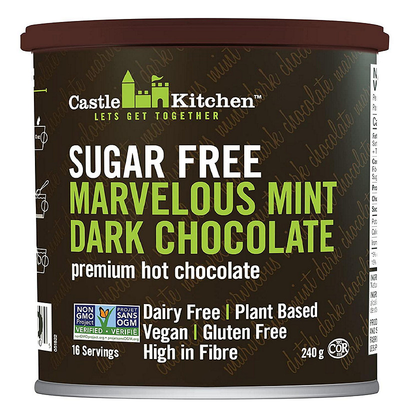 Castle Kitchen Sugar Free Marvelous Mint Premium Dark Hot Chocolate Mix with Monkfruit (8 oz) - Vegan, Dairy Free, Plant Based - Keto & Diabetic - Mix with Milk Image