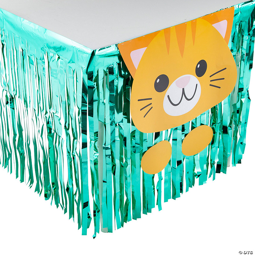 Cat Party Fringe Plastic Table Skirt with Cutouts Image