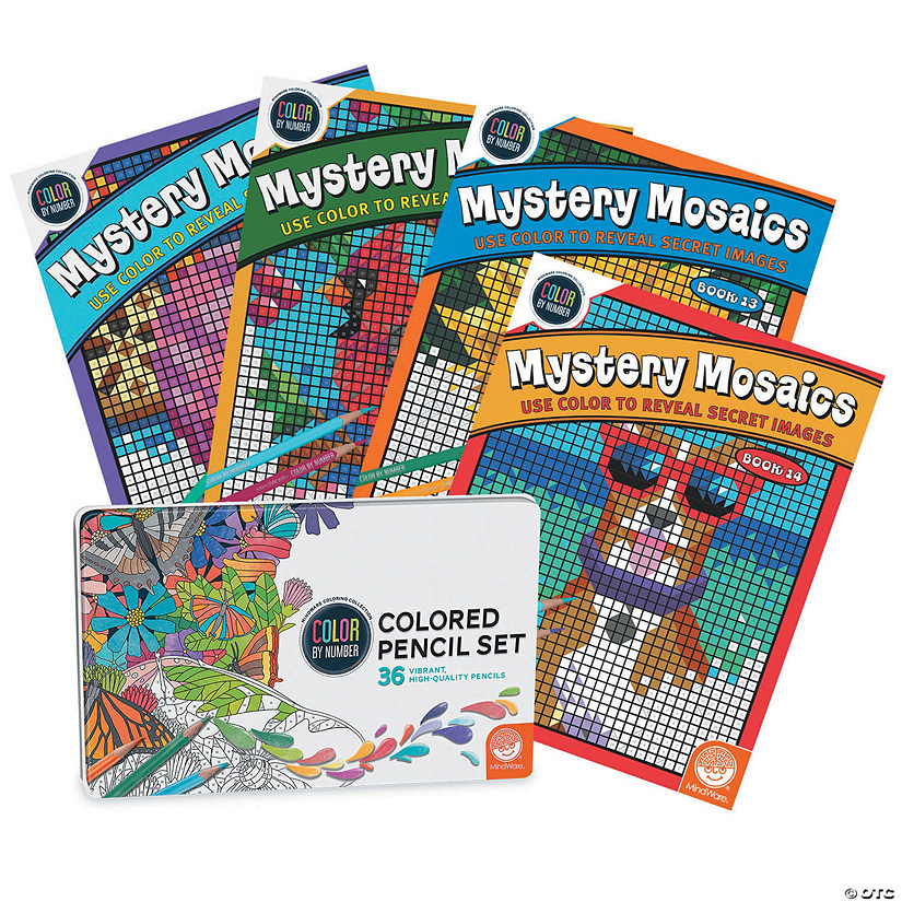 CBN Mystery Mosaics: Books 11 - 14 with 36 Colored Pencils Set Image