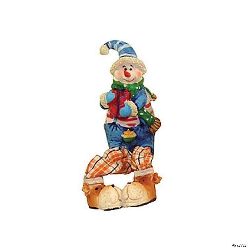 CC Christmas Decor - 5.5" Festive Blue and Orange Plaid Sitting Snowman Christmas Table Top Figure Image