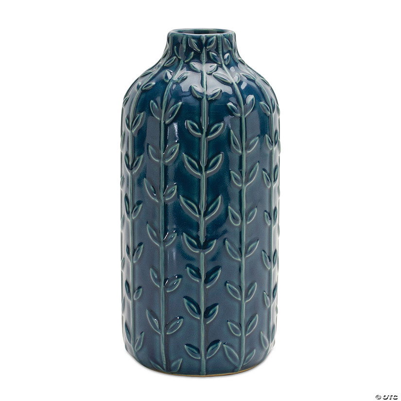 Ceramic Leaf Pattern Vase (Set Of 2) 4"D X 8.75"H Ceramic Image