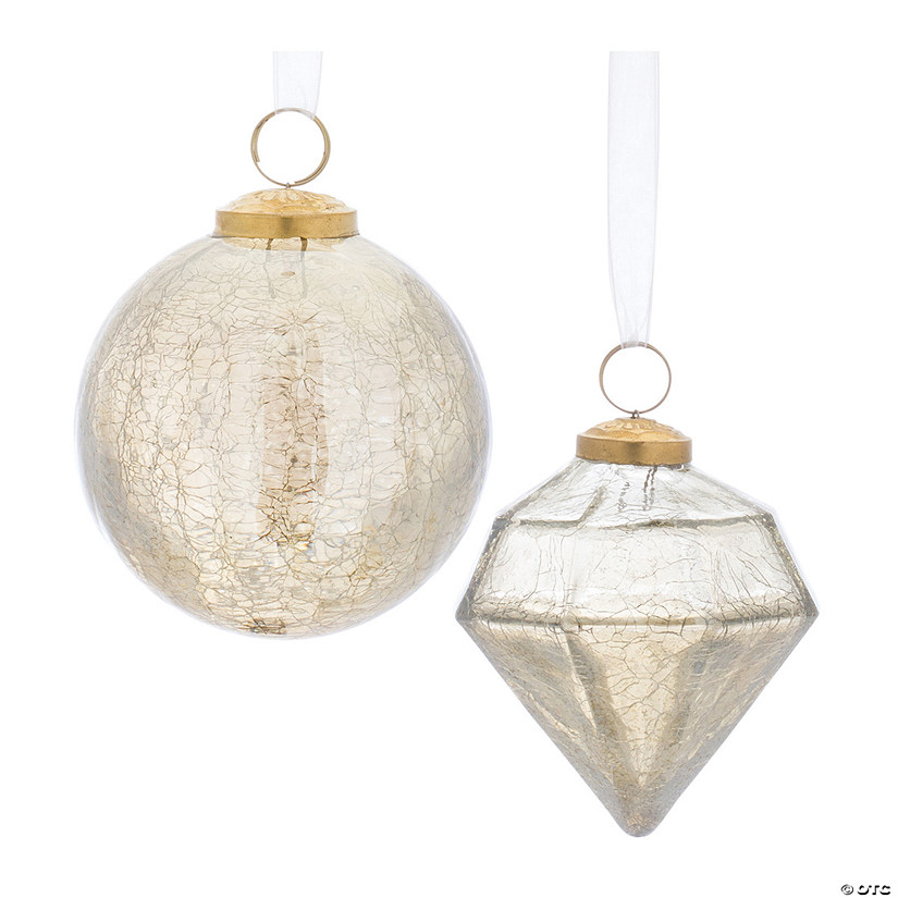 Champagne Crackle Glass Ornament (Set Of 6) 4.25"H Image