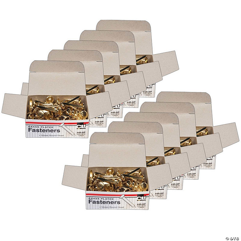 Charles Leonard Brass-Plated Paper Fasteners, 1", 100 Per Box, 10 Boxes Image