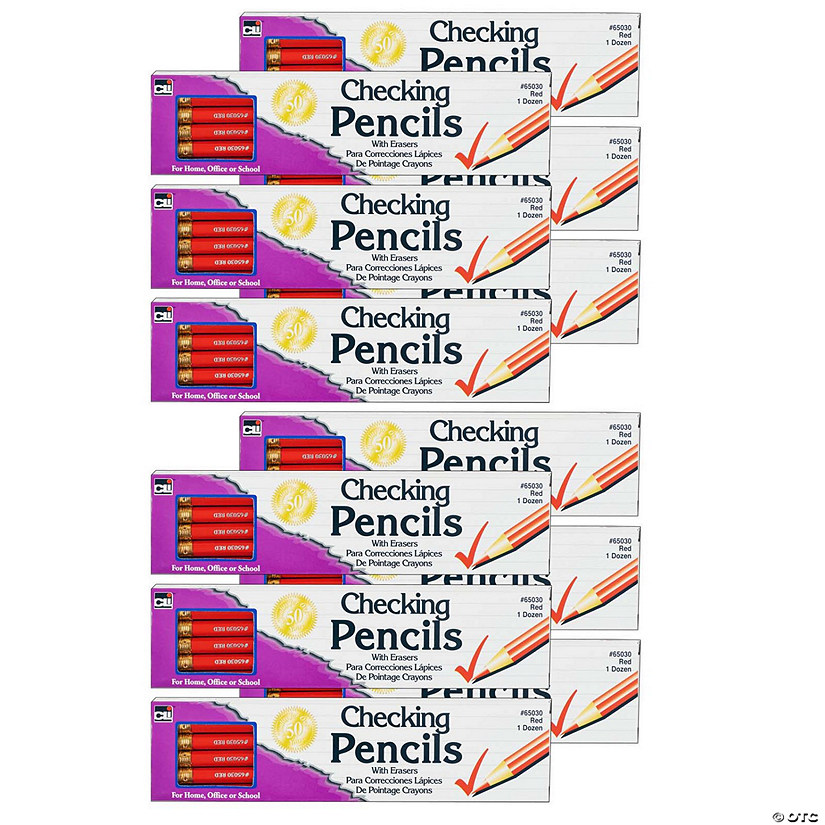 Charles Leonard Checking Pencil with Eraser, Red, 12 Per Box, 12 Boxes Image