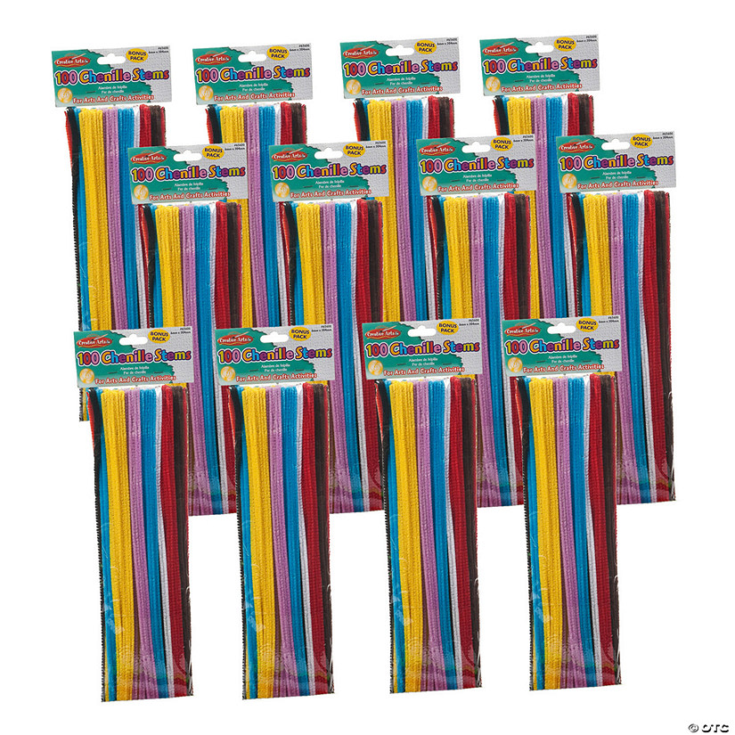 Charles Leonard Chenille Stems, Jumbo Fluffy Thick Stem, 6mm x 12", Assorted Colors, 100 Per Pack, 12 Packs Image