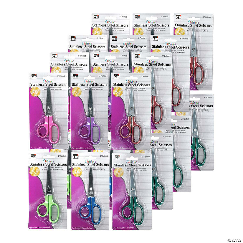 Charles Leonard Children's 5" Scissors, Pointed Tip, Assorted Colors, Pack of 24 Image