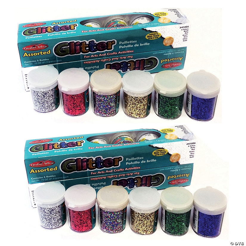 Charles Leonard Creative Arts Glitter, Assorted Colors, .75 oz. Shakers, 12 Per Pack, 2 Packs Image