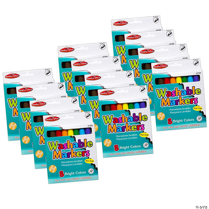 Charles Leonard Creative Arts Washable Markers Broad Tip, Assorted Colors, 8 Per Box, 12 Boxes Image