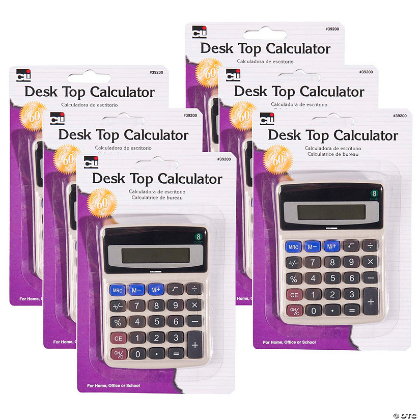 Charles Leonard Desktop Calculator, Battery and Solar Powered with Tilted 8 Digit Display, Pack of 6 Image