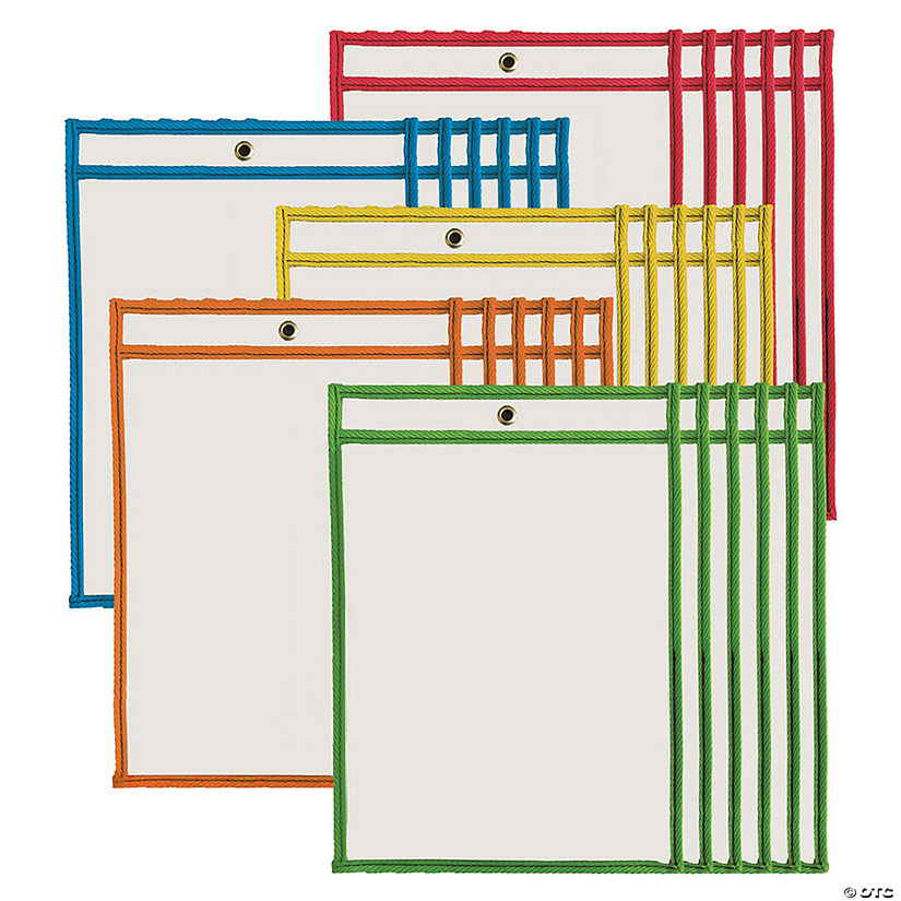 Charles Leonard Dry Erase Pockets, 9" x 12", Assorted Colors, Set of 30 Image