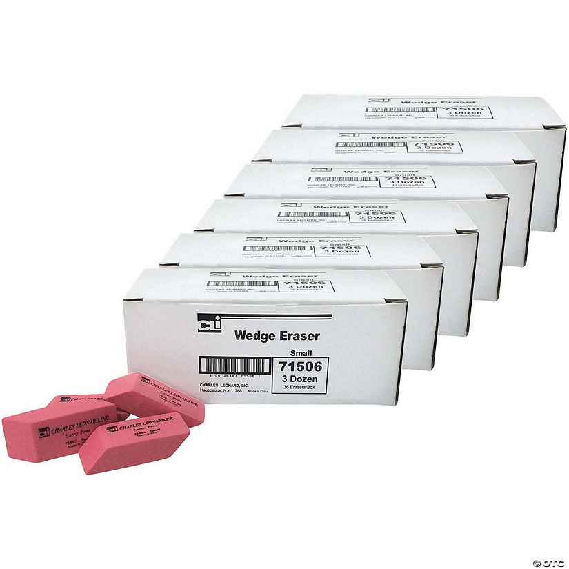 Charles Leonard Eraser, Synthetic, Latex Free, Wedge Shape, Pink, Small, 36 Per Box, 6 Boxes Image