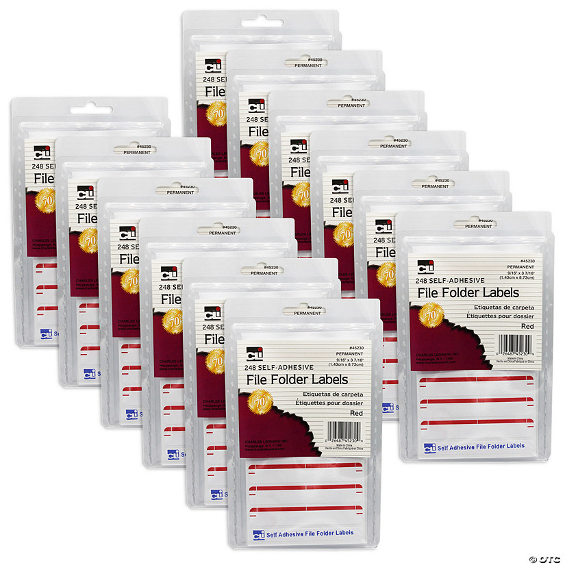 Charles Leonard File Folder Labels, Red, 248 Per Pack, 12 Packs Image
