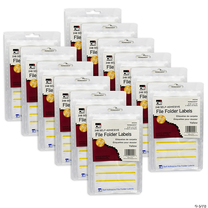 Charles Leonard File Folder Labels, Yellow, 248 Per Pack, 12 Packs Image
