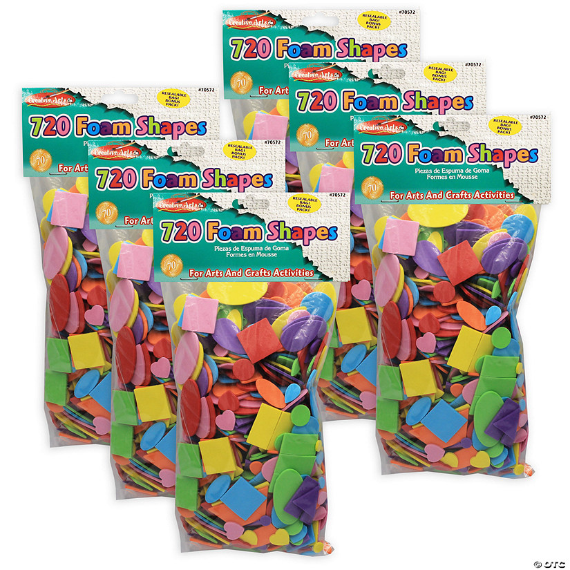 Charles Leonard Foam Shapes, Assorted Colors, 720 Per Pack, 6 Packs Image