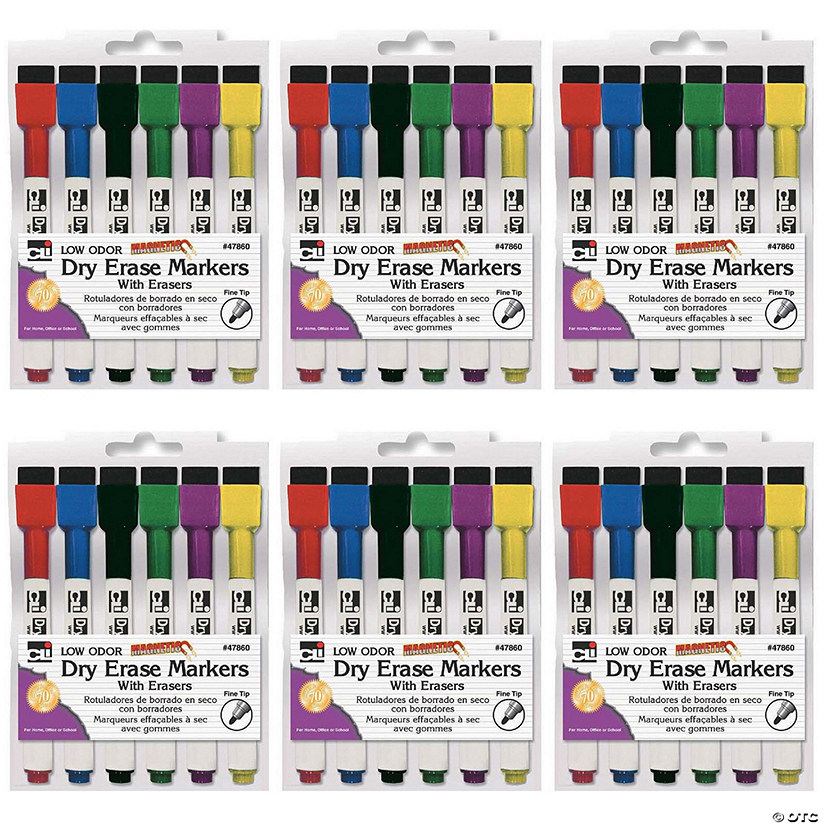 Charles Leonard Magnetic Dry Erase Markers with Erasers, 6 Per Pack, 6 Packs Image