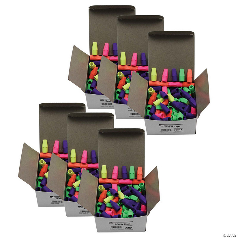 Charles Leonard Pencil Eraser Caps, Latex Free, Assorted Colors, 144 Per Box, 6 Boxes Image