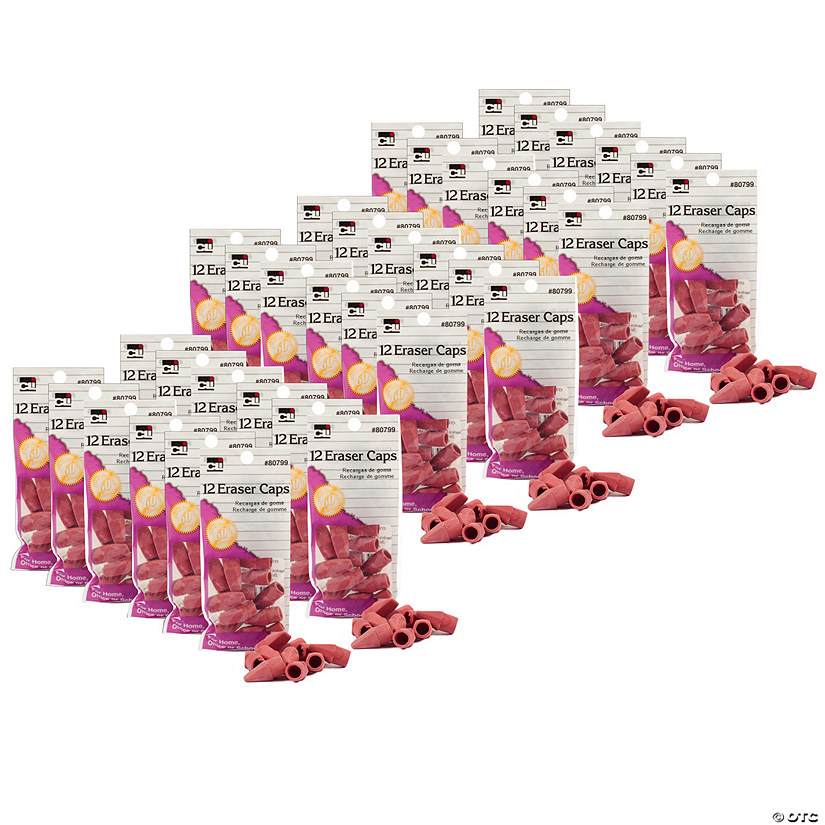 Charles Leonard Pencil Eraser Caps, Pink, 12 Per Pack, 36 Packs Image