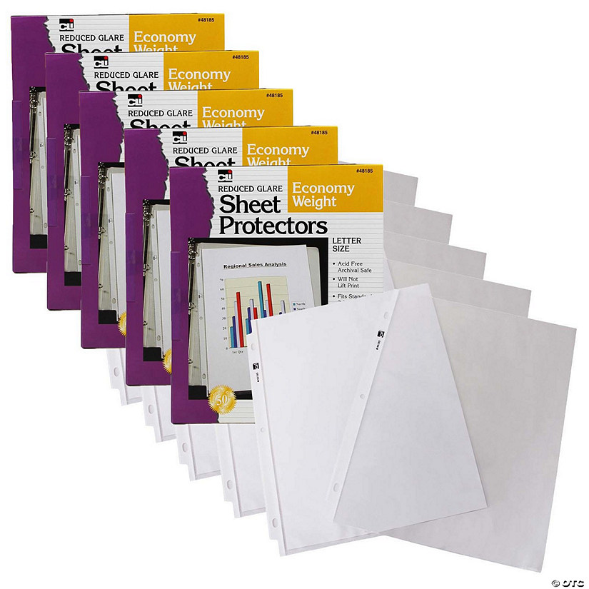 Charles Leonard Sheet Protectors, Reduced Glare, Letter Size, Clear, 50 Per Box, 5 Boxes Image