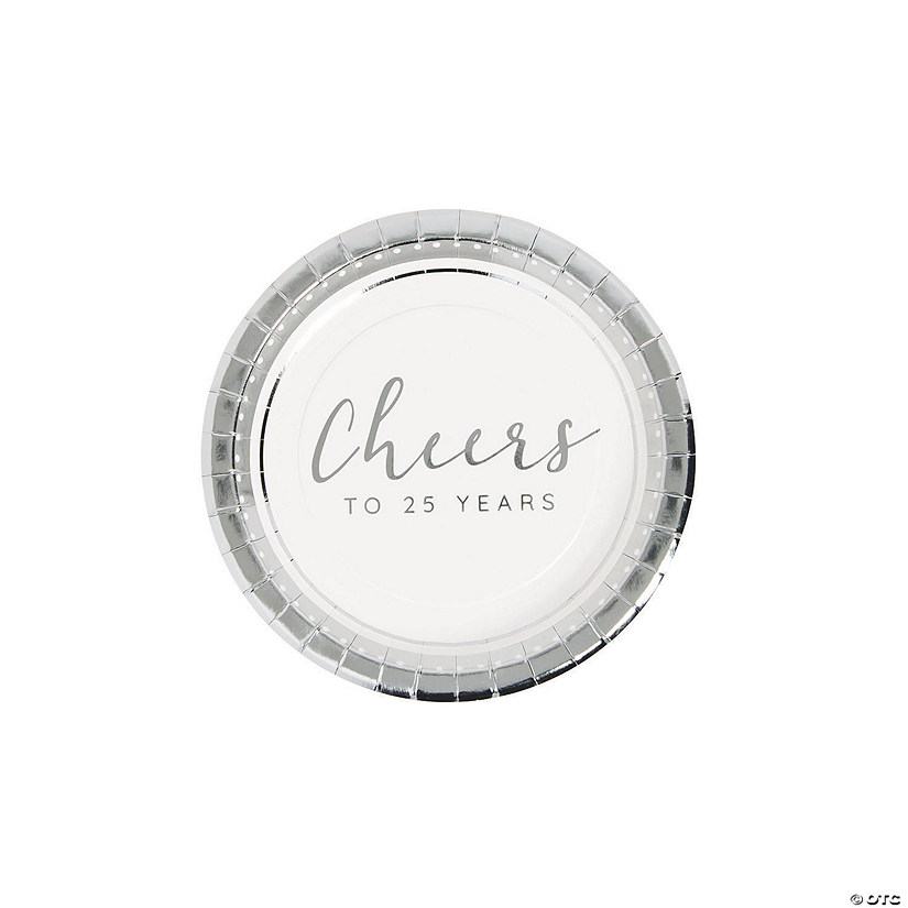 Cheers to 25 Years Silver Anniversary Party Paper Dessert Plates - 24 Ct. Image