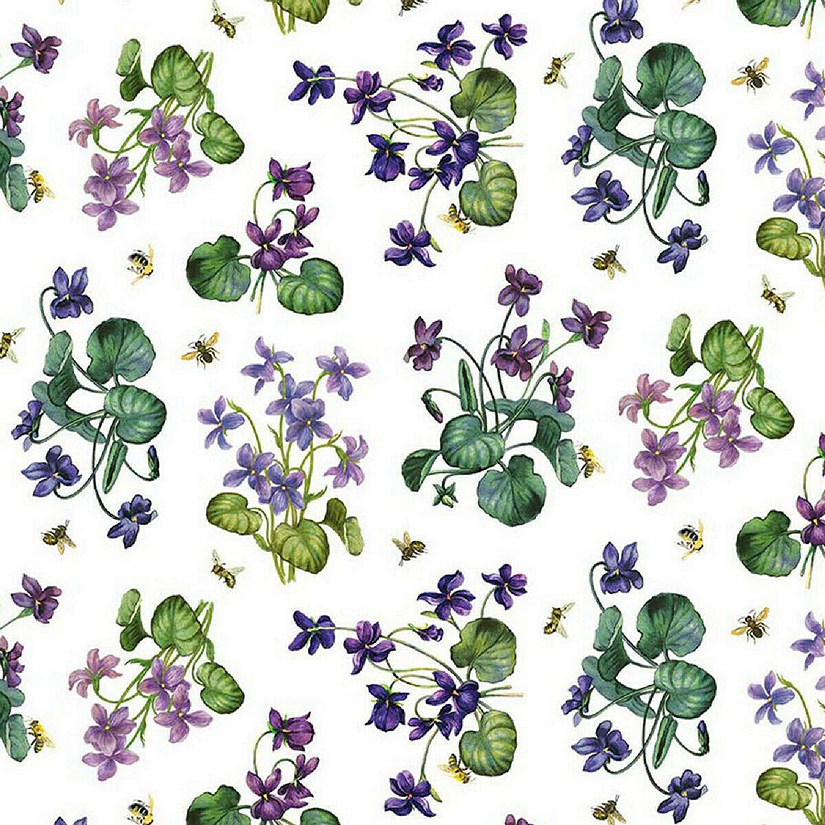 Chelsea Lilac Floral Violets White Digital Cotton Fabric by Northcott Image
