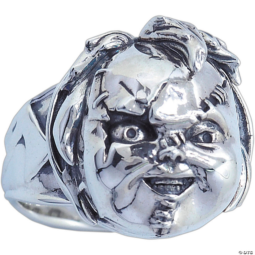 Child&#8217;s Play&#8482; Scarred Chucky Face Sterling Silver Ring- Size 11 Image