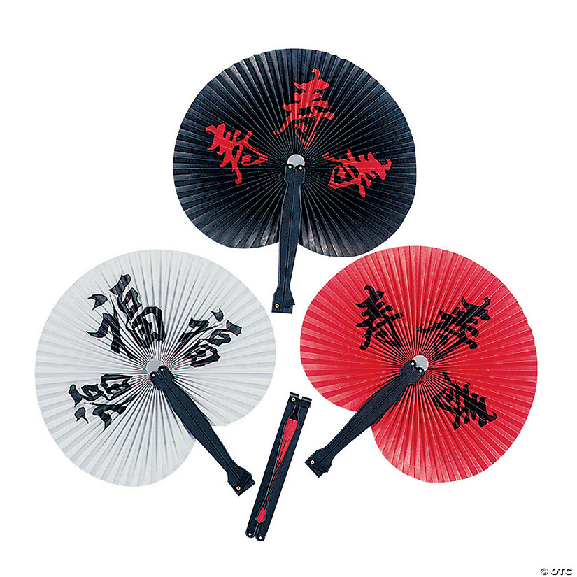 Chinese Character Folding Hand Fans - 12 Pc. Image