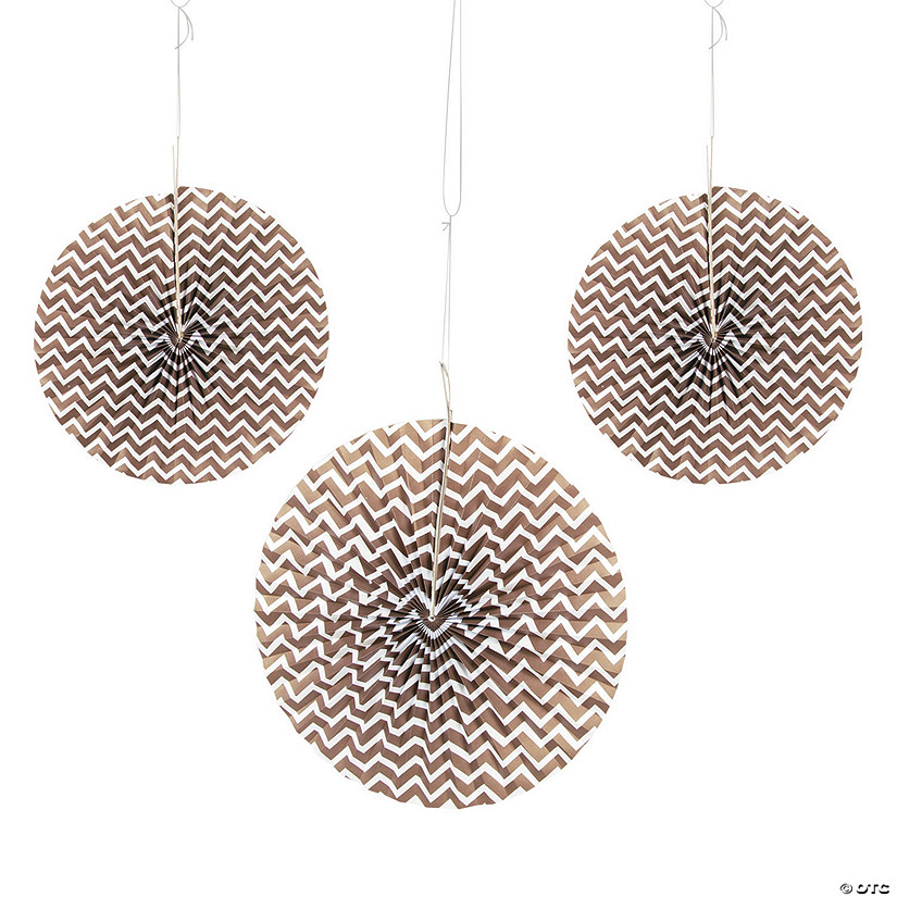 Chocolate Brown Chevron Hanging Fans - Less Than Perfect - 6 Pc. Image