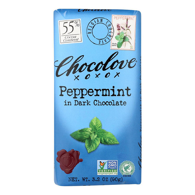 Chocolove Xoxox Premium Chocolate Bar Dark Chocolate Peppermint 3.2 oz Bars Pack of 12 Image