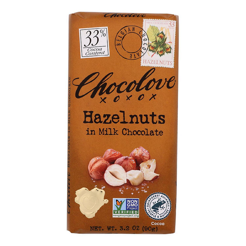 Chocolove Xoxox Premium Chocolate Bar Milk Chocolate Hazelnuts 3.2 oz Bars Pack of 12 Image