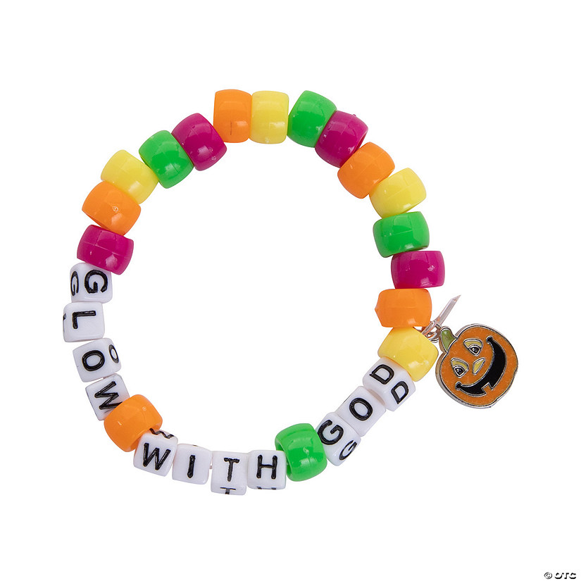 Christian Pumpkin Pony Bead Bracelet Craft Kit - Makes 12 Image