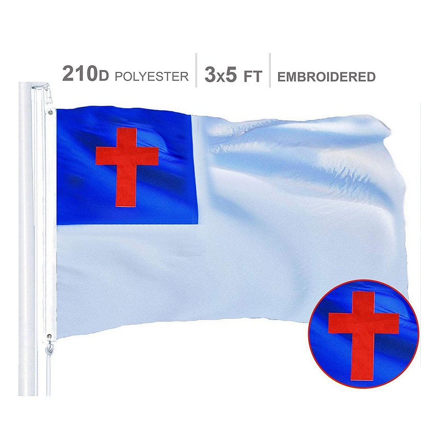 Christian Religious Cross Flag 210D Embroidered Polyester 3x5 Ft Image