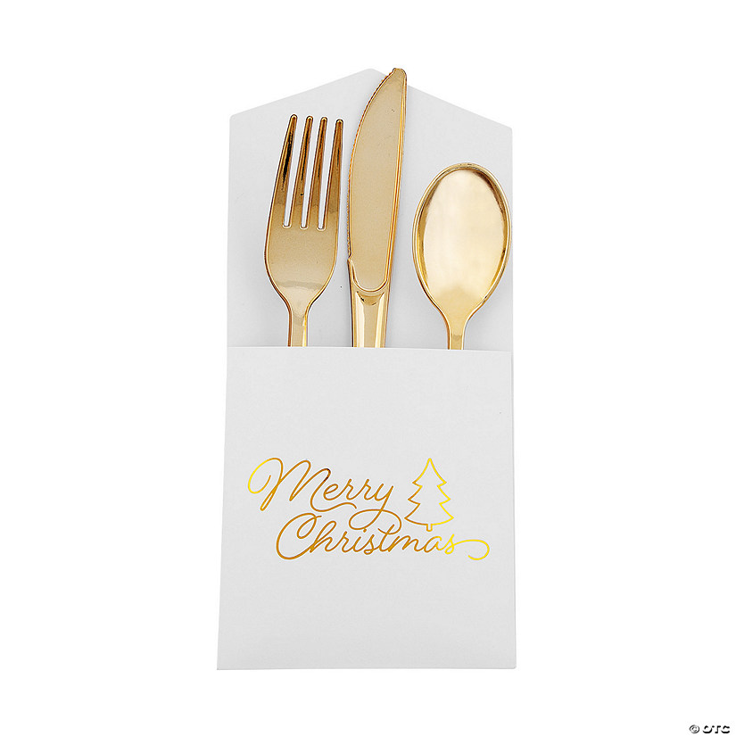Christmas Gold Foil Cutlery Holders - 12 Pc. Image