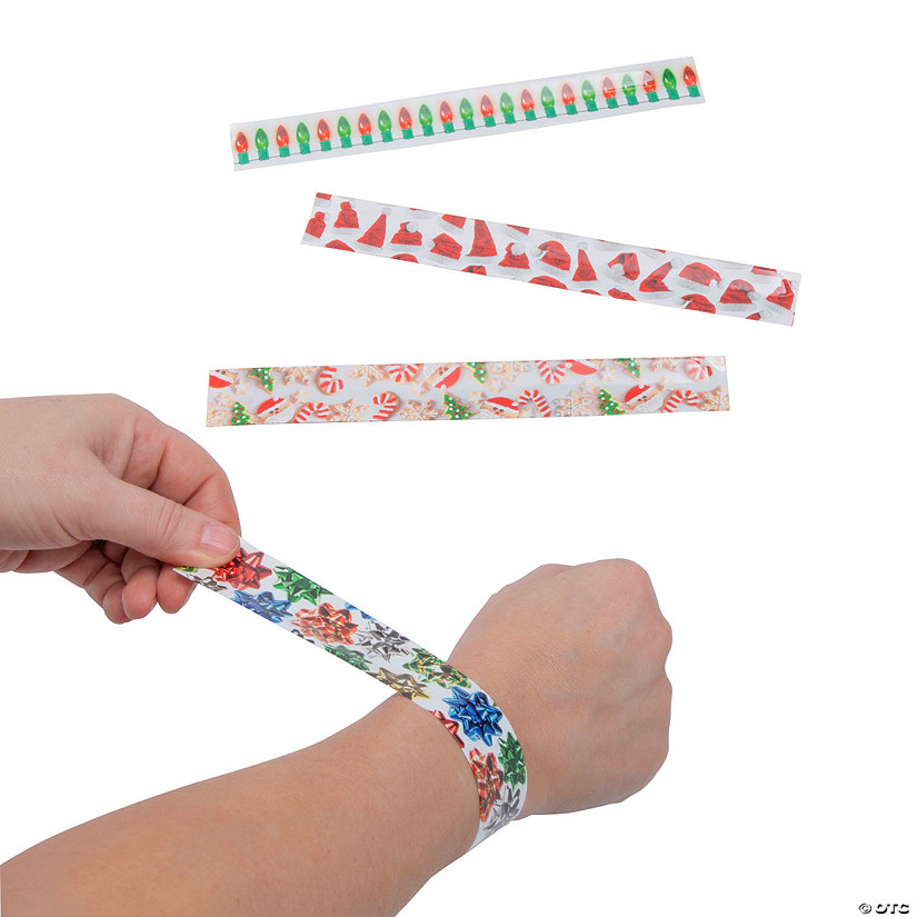 Christmas Realistic Slap Bracelets - 12 Pc. Image