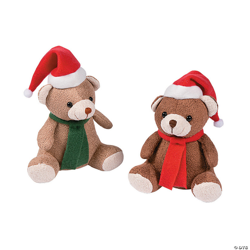 Christmas Scarf & Santa Hat Brown Stuffed Bears - 12 Pc. Image