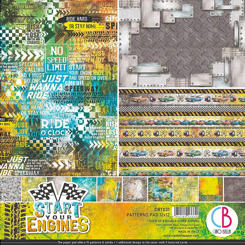 Ciao Bella Start Your Engines Patterns Pad 12x12 8Pkg Image