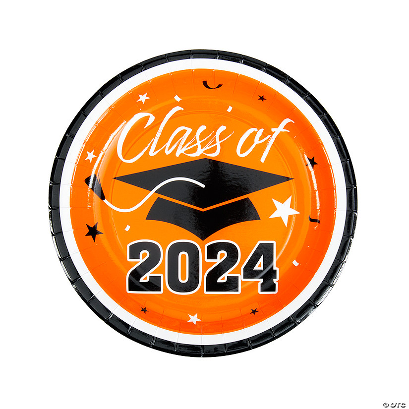 Class of 2024 Orange Paper Dinner Plates - 25 Ct. Image
