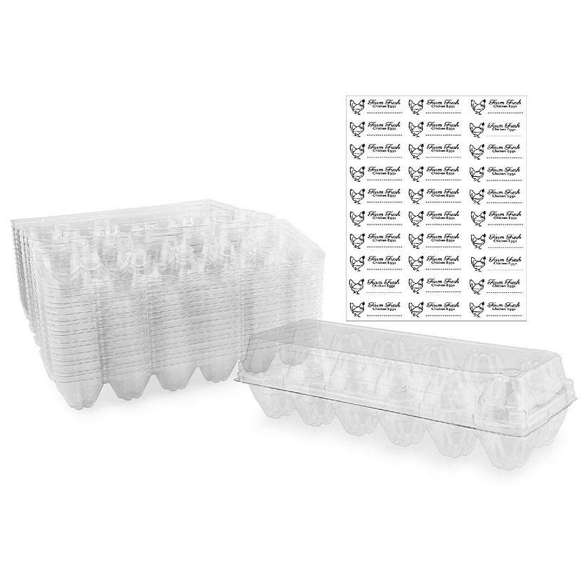 Clear Plastic Egg Cartons (20-Pack); Tri-Fold Containers for One Dozen Eggs Image