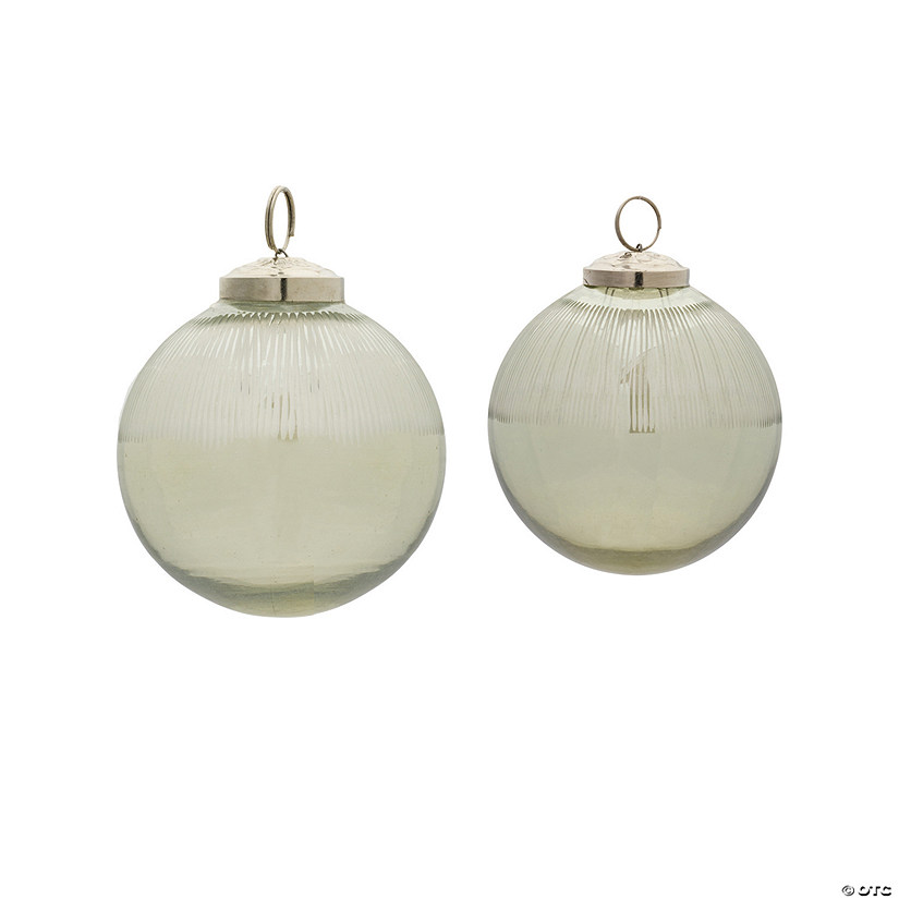 Clear Ribbed Ball Ornament (Set Of 12) 3"D, 4"D Glass Image