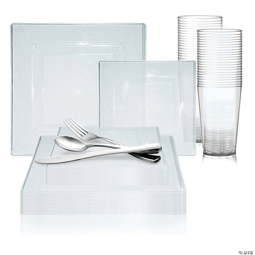 Clear Square Plastic Dinnerware Value Set (120 Settings) Image