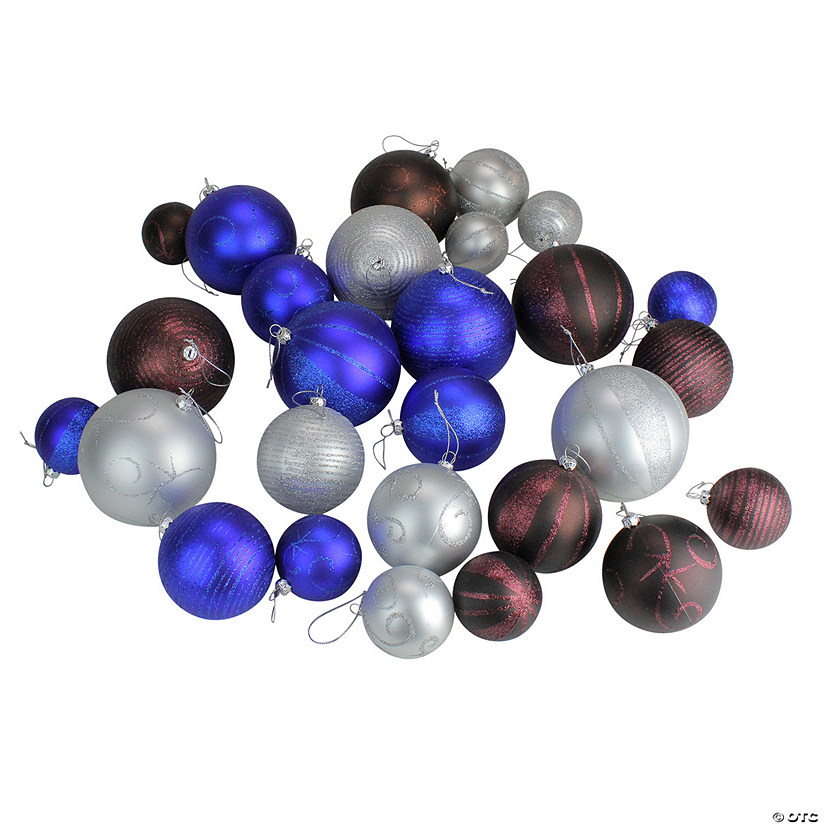 CMI 27ct Blue and Brown Shatterproof Matte Christmas Ball Ornaments 4" (100mm) Image