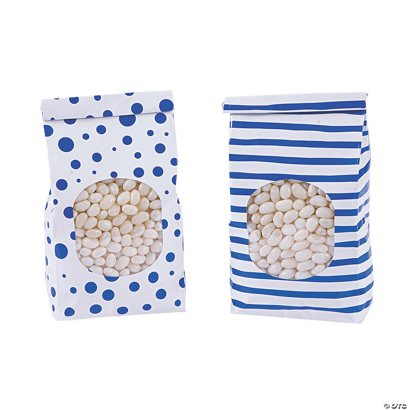 Cobalt Blue Patterned Tin Tie Treat Bags with Window - 12 Pc. Image